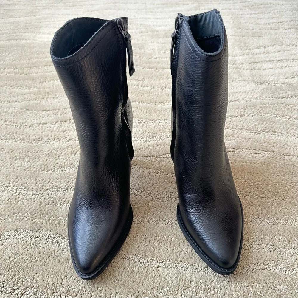 NEW Zodiac Darrah Leather Western Pointed Toe Cone Heel Booties Black Size 8.5